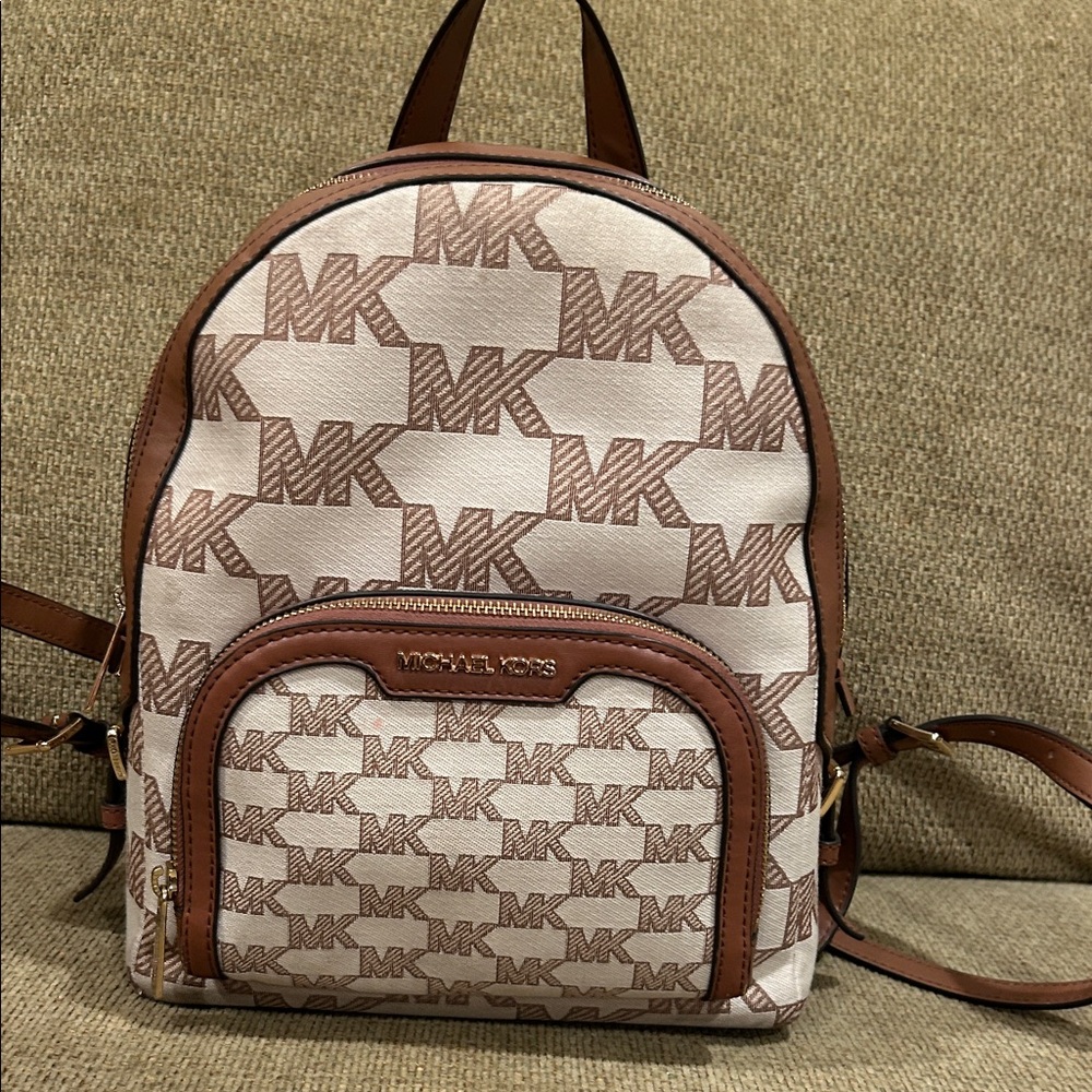 Michael Kors Brown and Cream Logo Backpack
